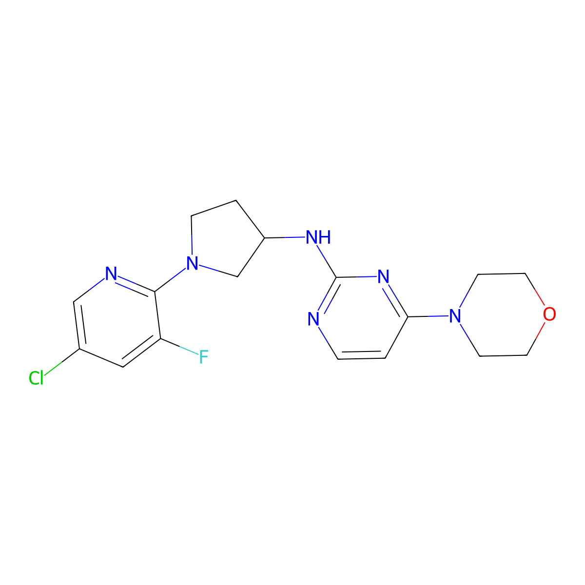 N-[1-(5-chloro-3-fluoropyridin-2-yl)pyrrolidin-3-yl]-4-(morpholin-4-yl)pyrimidin-2-amine molecular structure, CAS 3030725-98-2