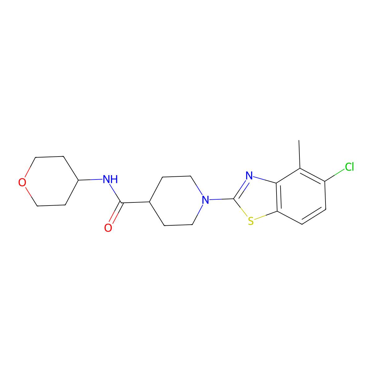 1-(5-chloro-4-methyl-1,3-benzothiazol-2-yl)-N-(oxan-4-yl)piperidine-4-carboxamide molecular structure, CAS 3030725-99-3
