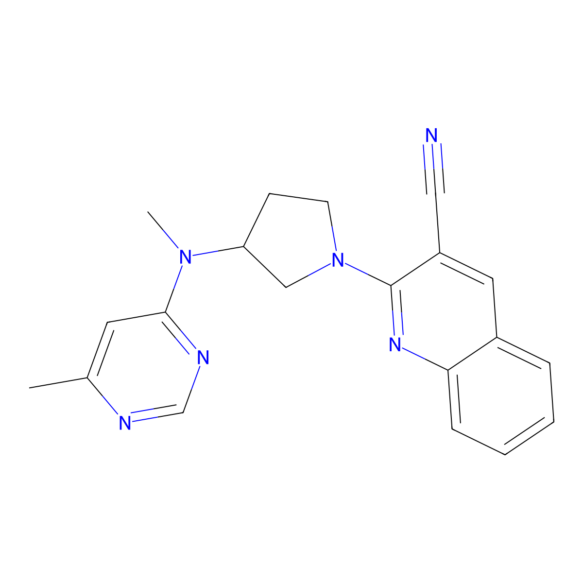 2-[3-[Methyl-(6-methylpyrimidin-4-yl)amino]pyrrolidin-1-yl]quinoline-3-carbonitrile molecular structure, CAS 3030726-07-6