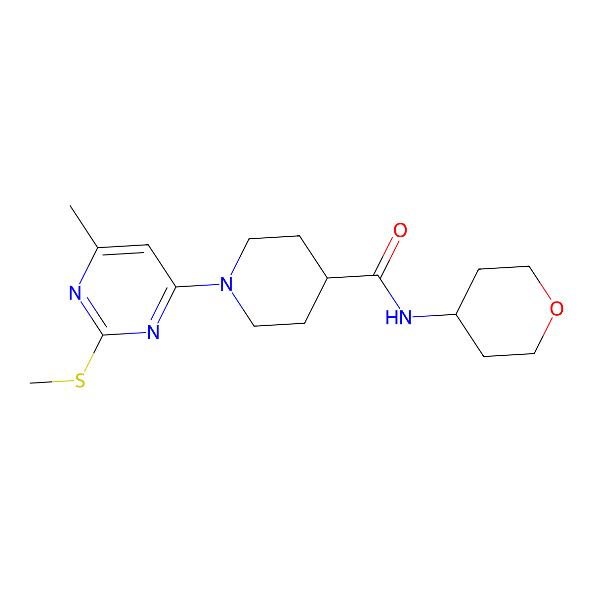 1-[6-methyl-2-(methylsulfanyl)pyrimidin-4-yl]-N-(oxan-4-yl)piperidine-4-carboxamide molecular structure, CAS 3030726-09-8