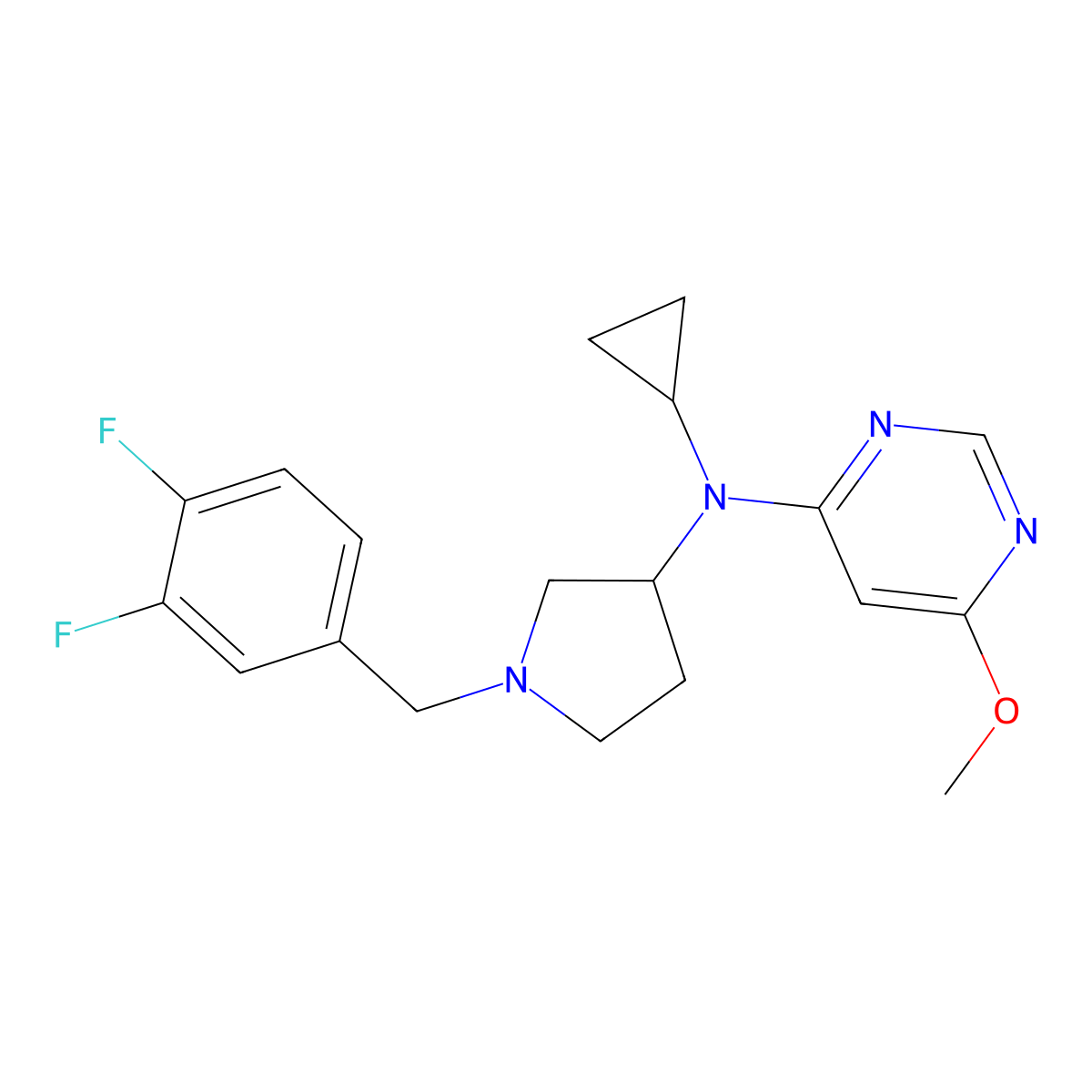 N-cyclopropyl-N-{1-[(3,4-difluorophenyl)methyl]pyrrolidin-3-yl}-6-methoxypyrimidin-4-amine molecular structure, CAS 3030726-13-4