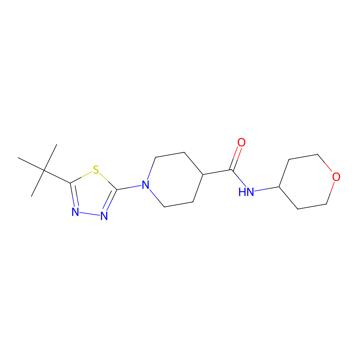 1-(5-tert-butyl-1,3,4-thiadiazol-2-yl)-N-(oxan-4-yl)piperidine-4-carboxamide molecular structure, CAS 3030726-14-5