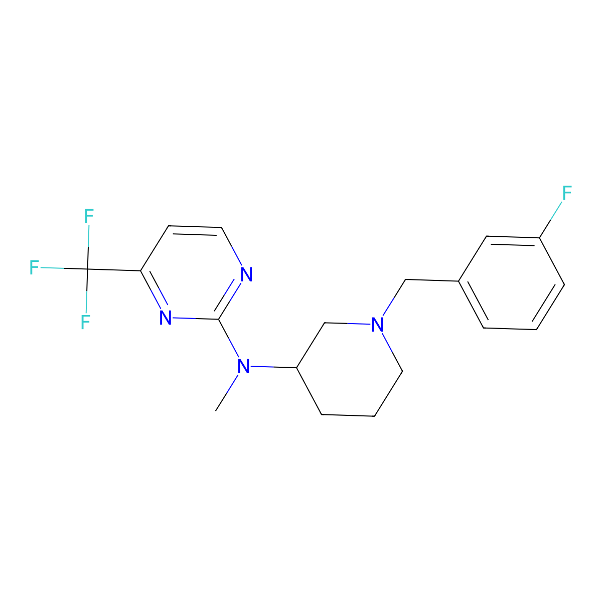 N-{1-[(3-fluorophenyl)methyl]piperidin-3-yl}-N-methyl-4-(trifluoromethyl)pyrimidin-2-amine molecular structure, CAS 3030726-26-9