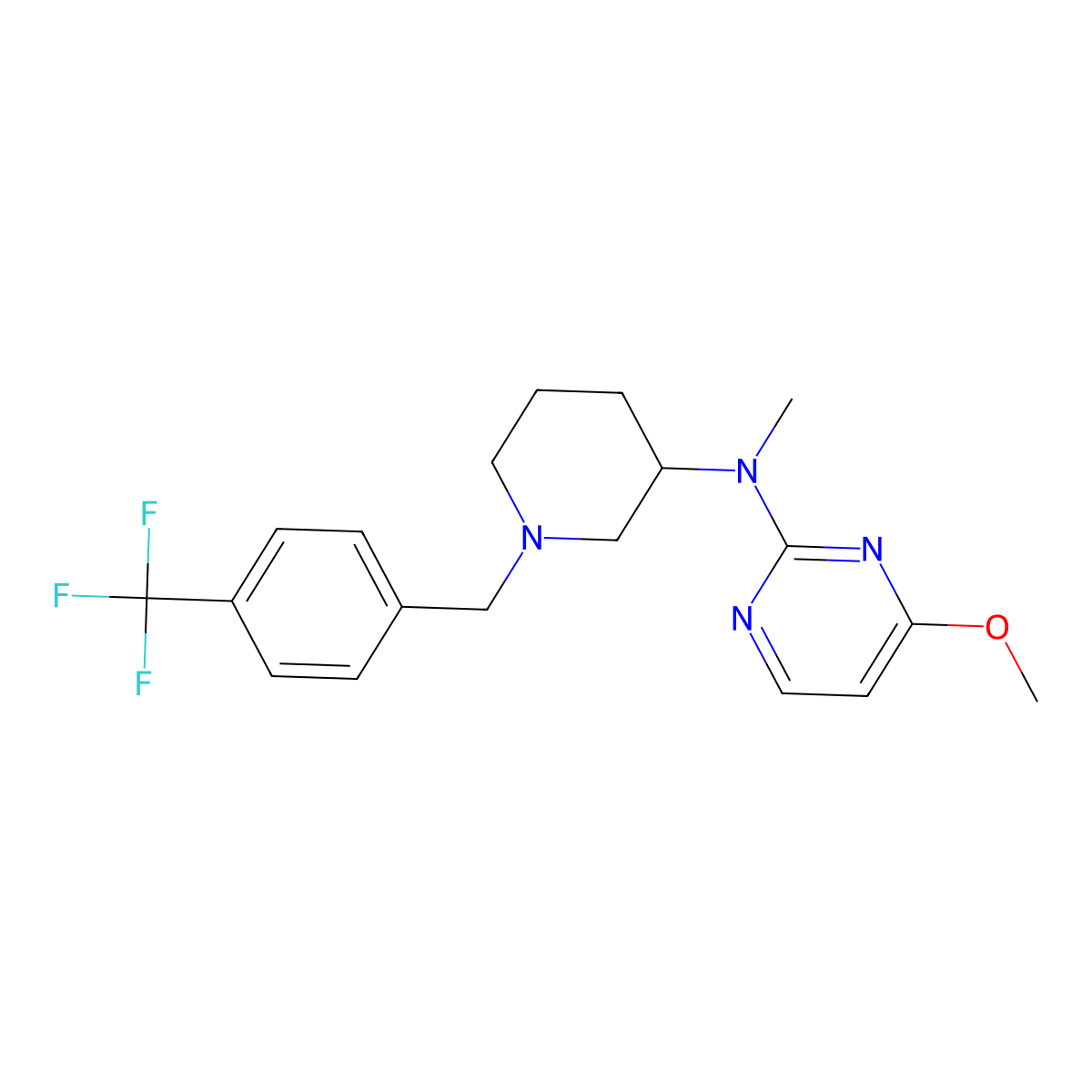 4-methoxy-N-methyl-N-(1-{[4-(trifluoromethyl)phenyl]methyl}piperidin-3-yl)pyrimidin-2-amine molecular structure, CAS 3030726-29-2