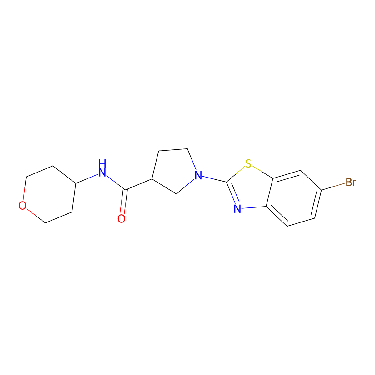 1-(6-bromo-1,3-benzothiazol-2-yl)-N-(oxan-4-yl)pyrrolidine-3-carboxamide molecular structure, CAS 3030726-35-0