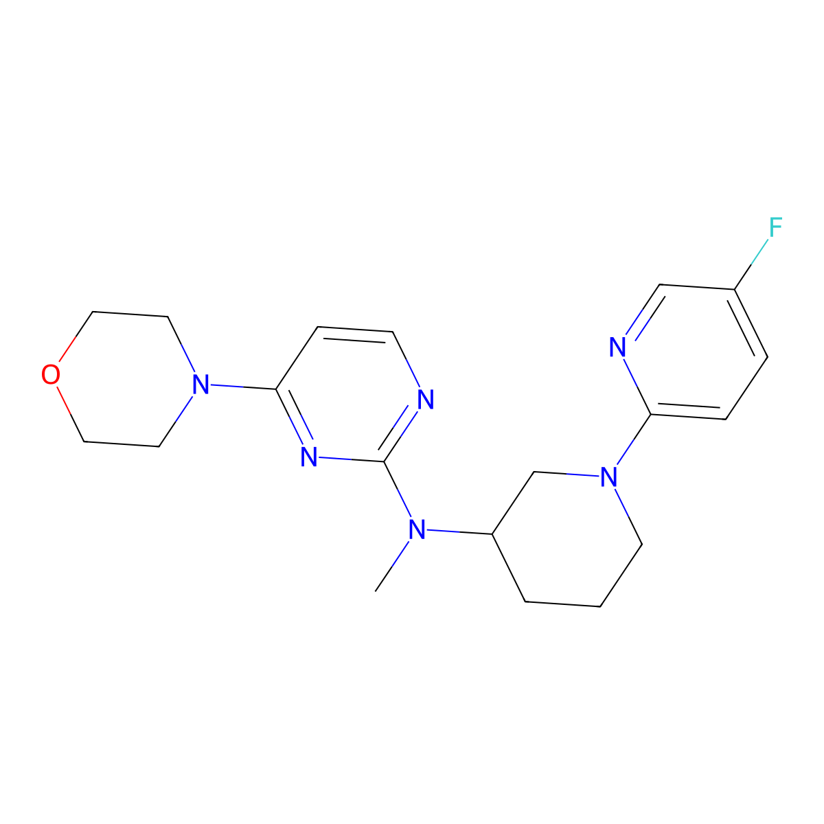 N-[1-(5-fluoropyridin-2-yl)piperidin-3-yl]-N-methyl-4-(morpholin-4-yl)pyrimidin-2-amine molecular structure, CAS 3030726-36-1