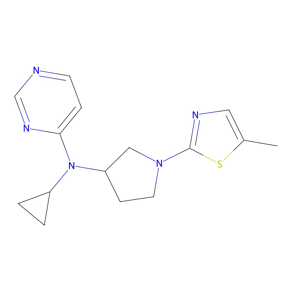 N-cyclopropyl-N-[1-(5-methyl-1,3-thiazol-2-yl)pyrrolidin-3-yl]pyrimidin-4-amine molecular structure, CAS 3030726-41-8