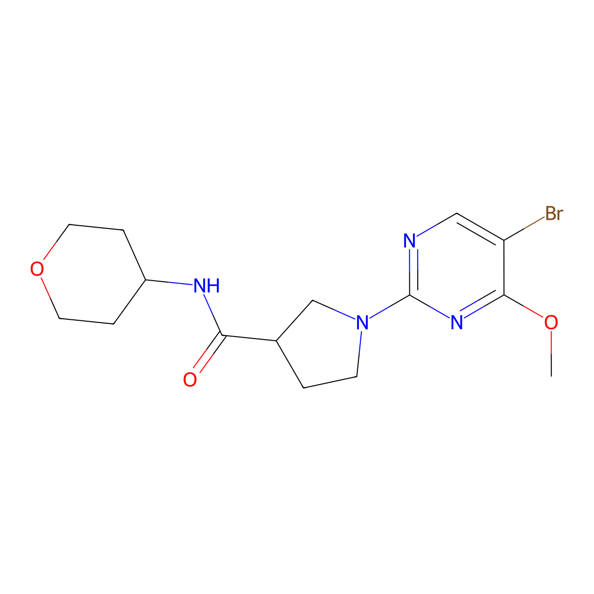 1-(5-bromo-4-methoxypyrimidin-2-yl)-N-(oxan-4-yl)pyrrolidine-3-carboxamide molecular structure, CAS 3030726-42-9