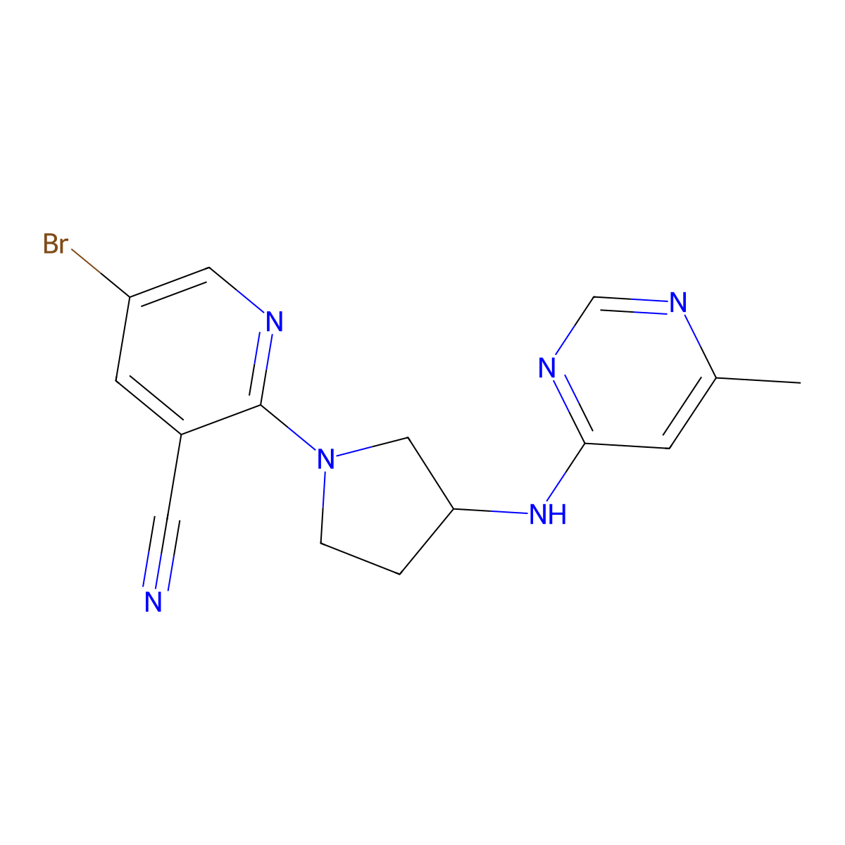 5-Bromo-2-{3-[(6-methylpyrimidin-4-yl)amino]pyrrolidin-1-yl}pyridine-3-carbonitrile molecular structure, CAS 3030726-45-2