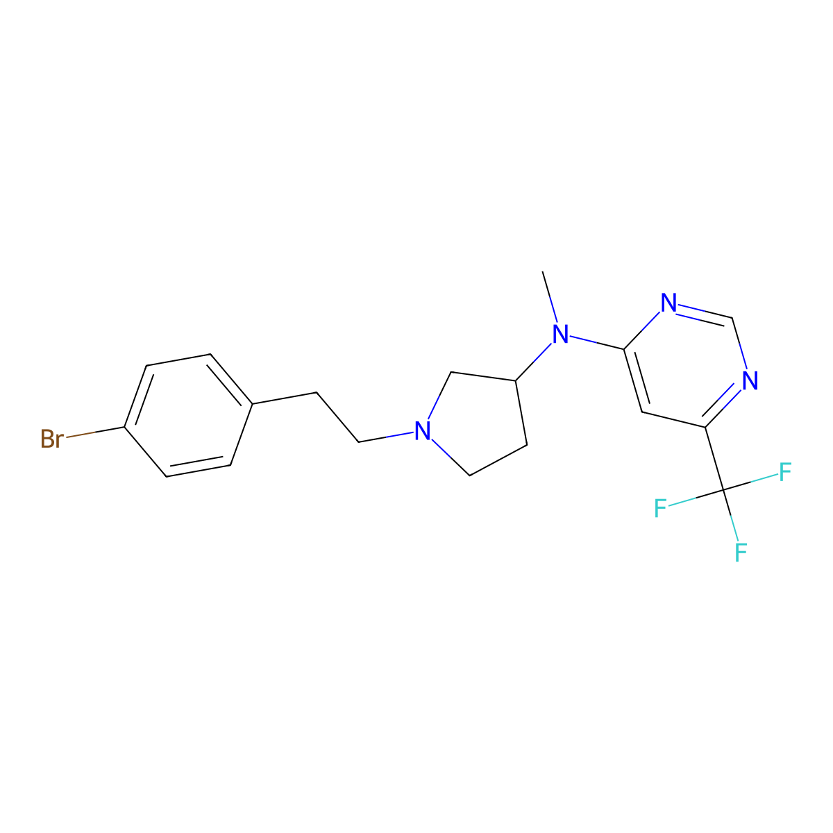 N-{1-[2-(4-bromophenyl)ethyl]pyrrolidin-3-yl}-N-methyl-6-(trifluoromethyl)pyrimidin-4-amine molecular structure, CAS 3030726-53-2