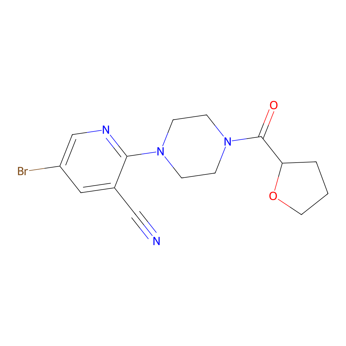 5-Bromo-2-[4-(oxolane-2-carbonyl)piperazin-1-yl]pyridine-3-carbonitrile molecular structure, CAS 3030726-56-5