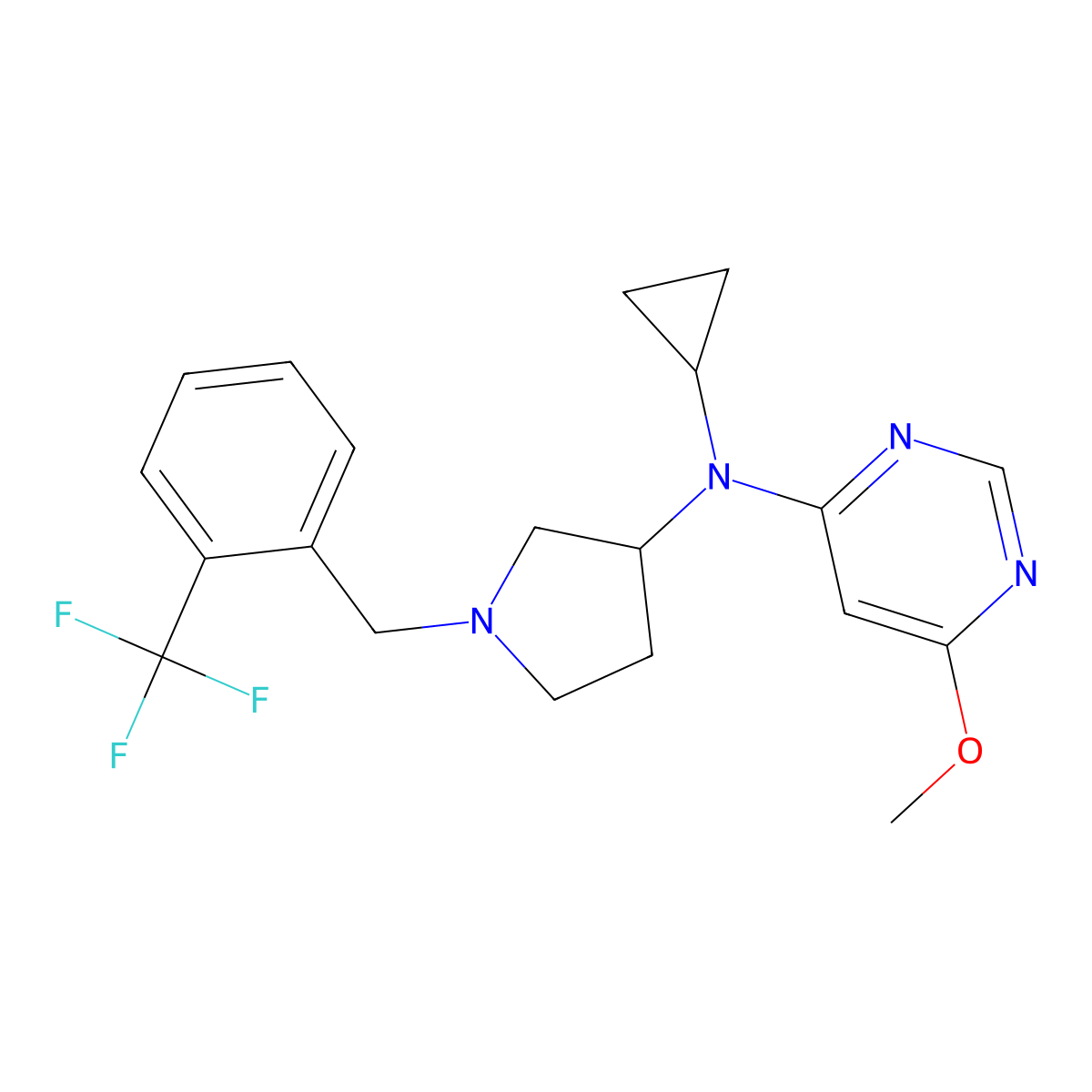 N-cyclopropyl-6-methoxy-N-(1-{[2-(trifluoromethyl)phenyl]methyl}pyrrolidin-3-yl)pyrimidin-4-amine molecular structure, CAS 3030726-60-1