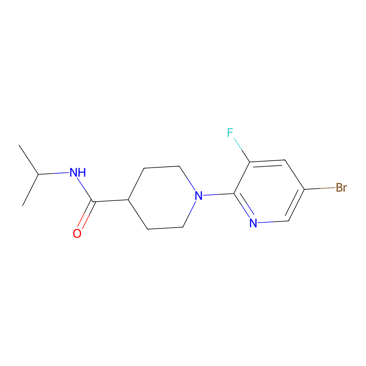 1-(5-bromo-3-fluoropyridin-2-yl)-N-(propan-2-yl)piperidine-4-carboxamide molecular structure, CAS 3030726-65-6