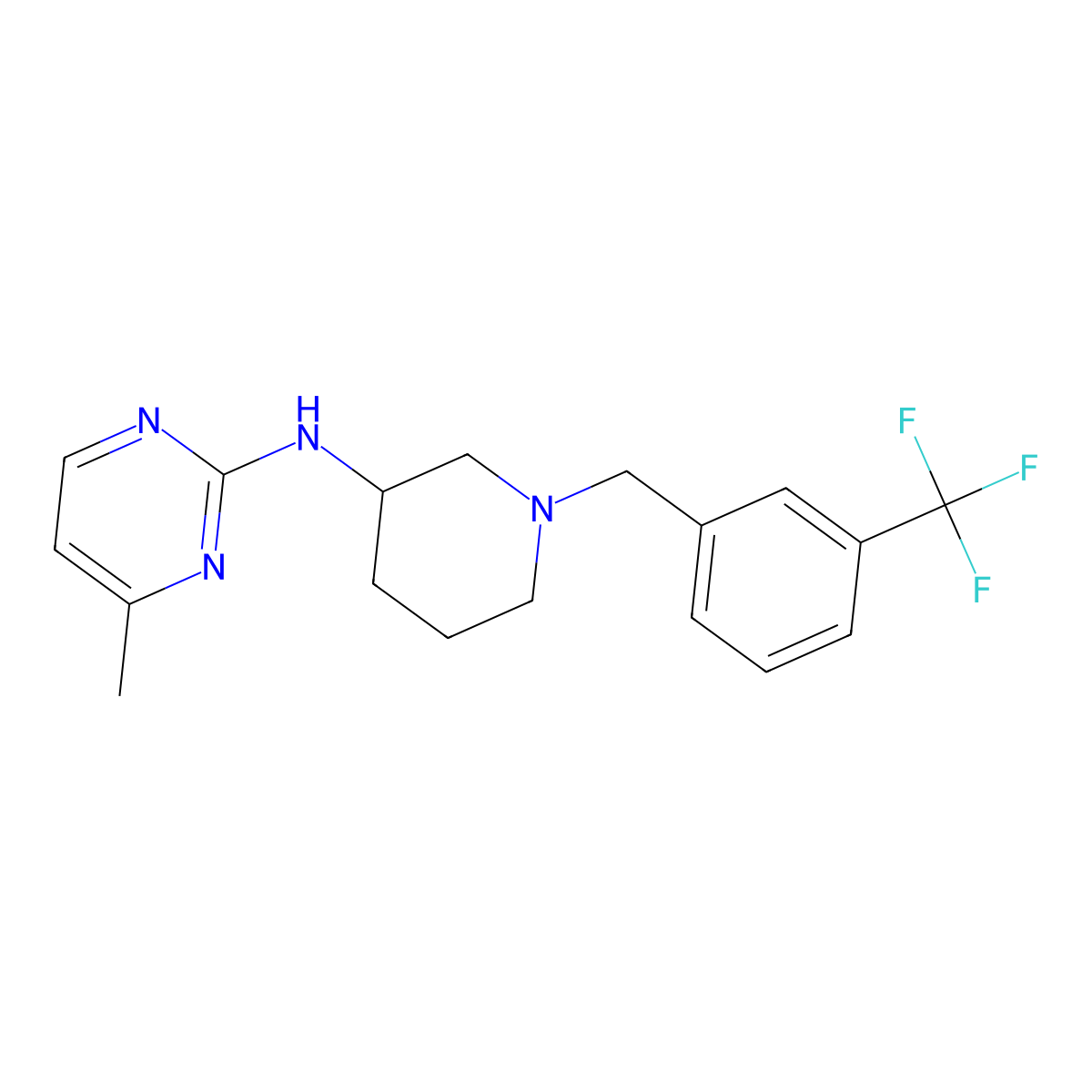 4-methyl-N-[1-[[3-(trifluorI)phenyl]methyl]piperidin-3-yl]pyrimidin-2-amine molecular structure, CAS 3030726-66-7