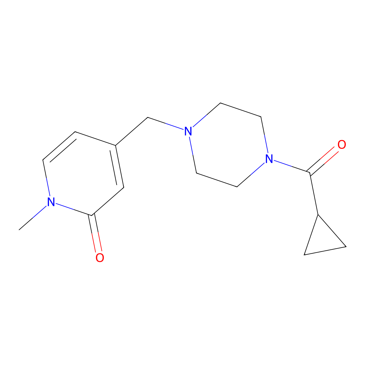 4-[(4-Cyclopropanecarbonylpiperazin-1-yl)methyl]-1-methyl-1,2-dihydropyridin-2-one molecular structure, CAS 3030726-70-3
