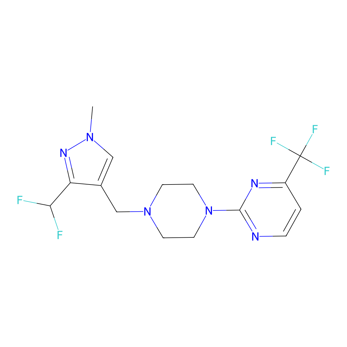 2-(4-{[3-(difluoromethyl)-1-methyl-1H-pyrazol-4-yl]methyl}piperazin-1-yl)-4-(trifluoromethyl)pyrimidine molecular structure, CAS 3030726-81-6