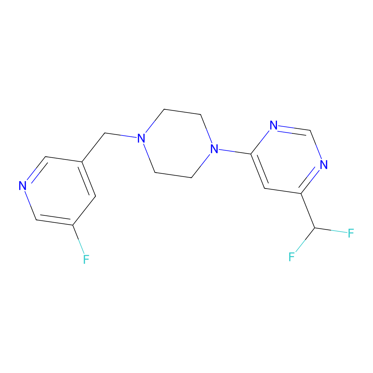 4-(Difluoromethyl)-6-{4-[(5-fluoropyridin-3-yl)methyl]piperazin-1-yl}pyrimidine molecular structure, CAS 3030726-85-0