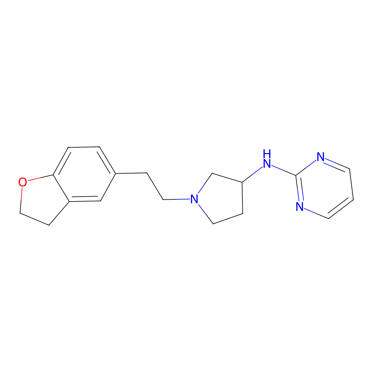 N-{1-[2-(2,3-dihydro-1-benzofuran-5-yl)ethyl]pyrrolidin-3-yl}pyrimidin-2-amine molecular structure, CAS 3030726-87-2