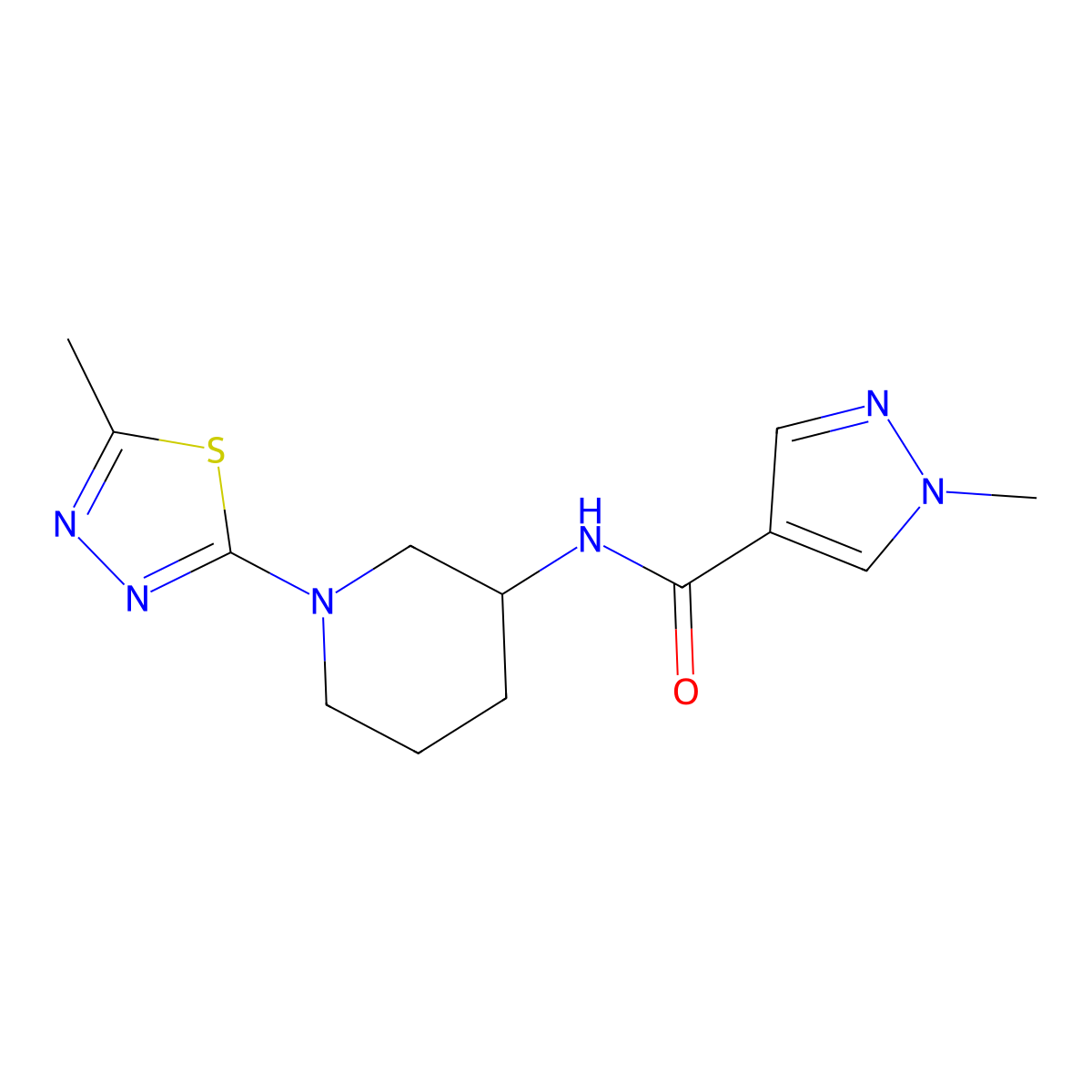 1-methyl-N-[1-(5-methyl-1,3,4-thiadiazol-2-yl)piperidin-3-yl]-1H-pyrazole-4-carboxamide molecular structure, CAS 3030726-89-4