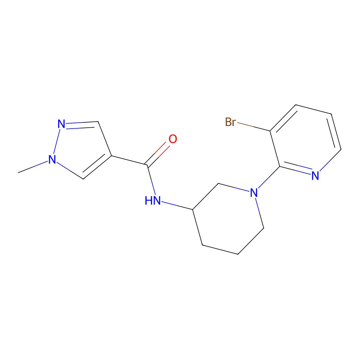 N-[1-(3-bromopyridin-2-yl)piperidin-3-yl]-1-methyl-1H-pyrazole-4-carboxamide molecular structure, CAS 3030726-96-3