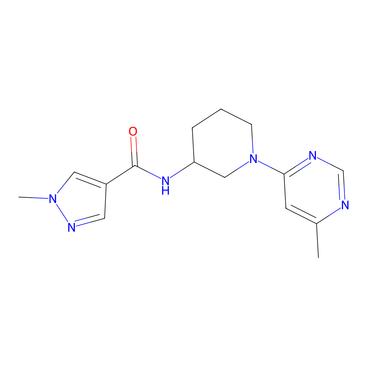1-methyl-N-[1-(6-methylpyrimidin-4-yl)piperidin-3-yl]-1H-pyrazole-4-carboxamide molecular structure, CAS 3030727-02-4