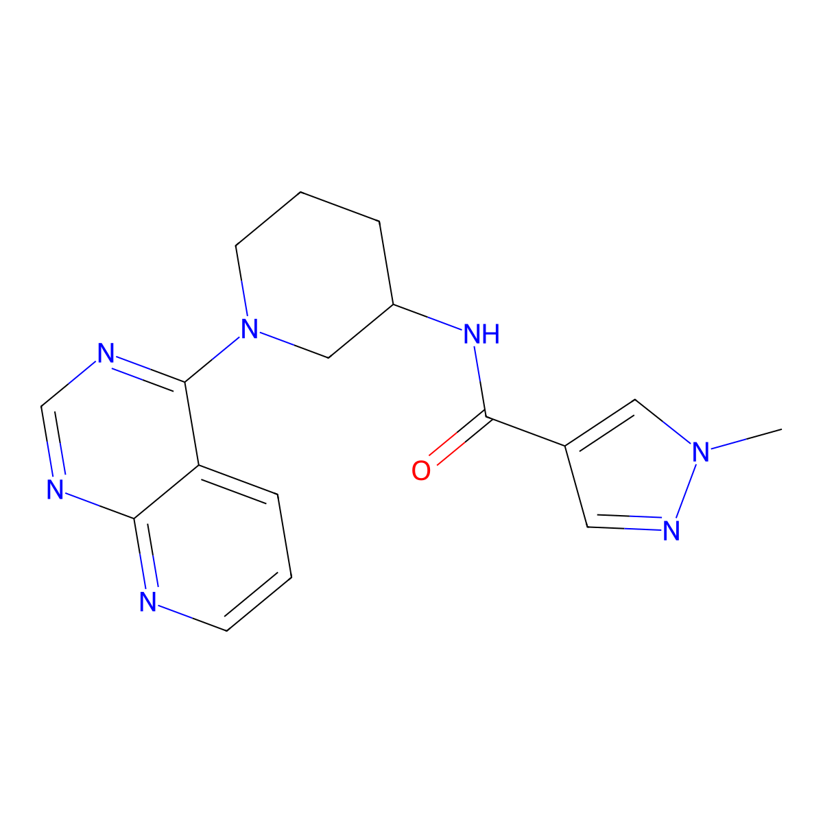 1-methyl-N-(1-{pyrido[2,3-d]pyrimidin-4-yl}piperidin-3-yl)-1H-pyrazole-4-carboxamide molecular structure, CAS 3030727-05-7