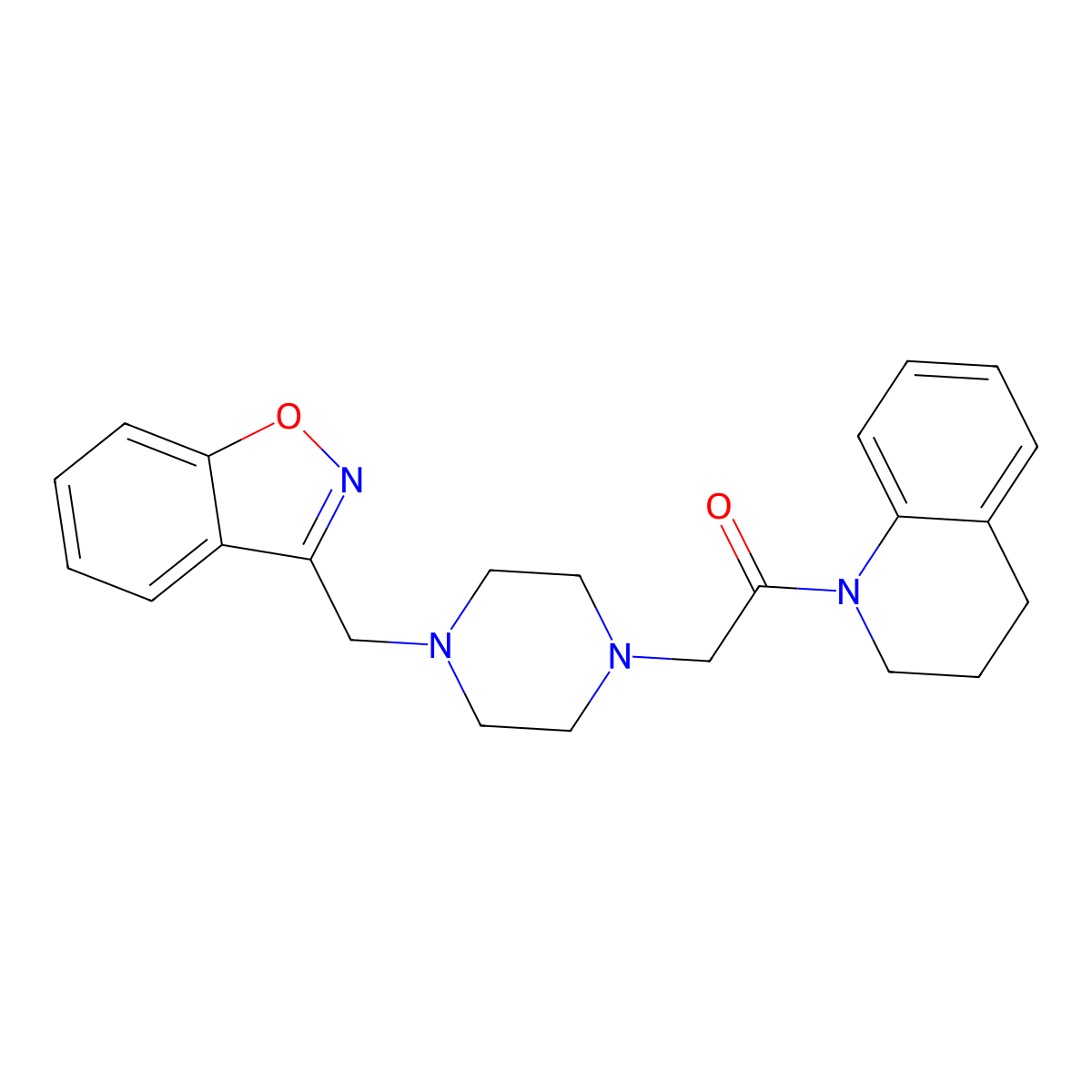 2-{4-[(1,2-Benzoxazol-3-yl)methyl]piperazin-1-yl}-1-(1,2,3,4-tetrahydroquinolin-1-yl)ethan-1-one molecular structure, CAS 3030727-07-9