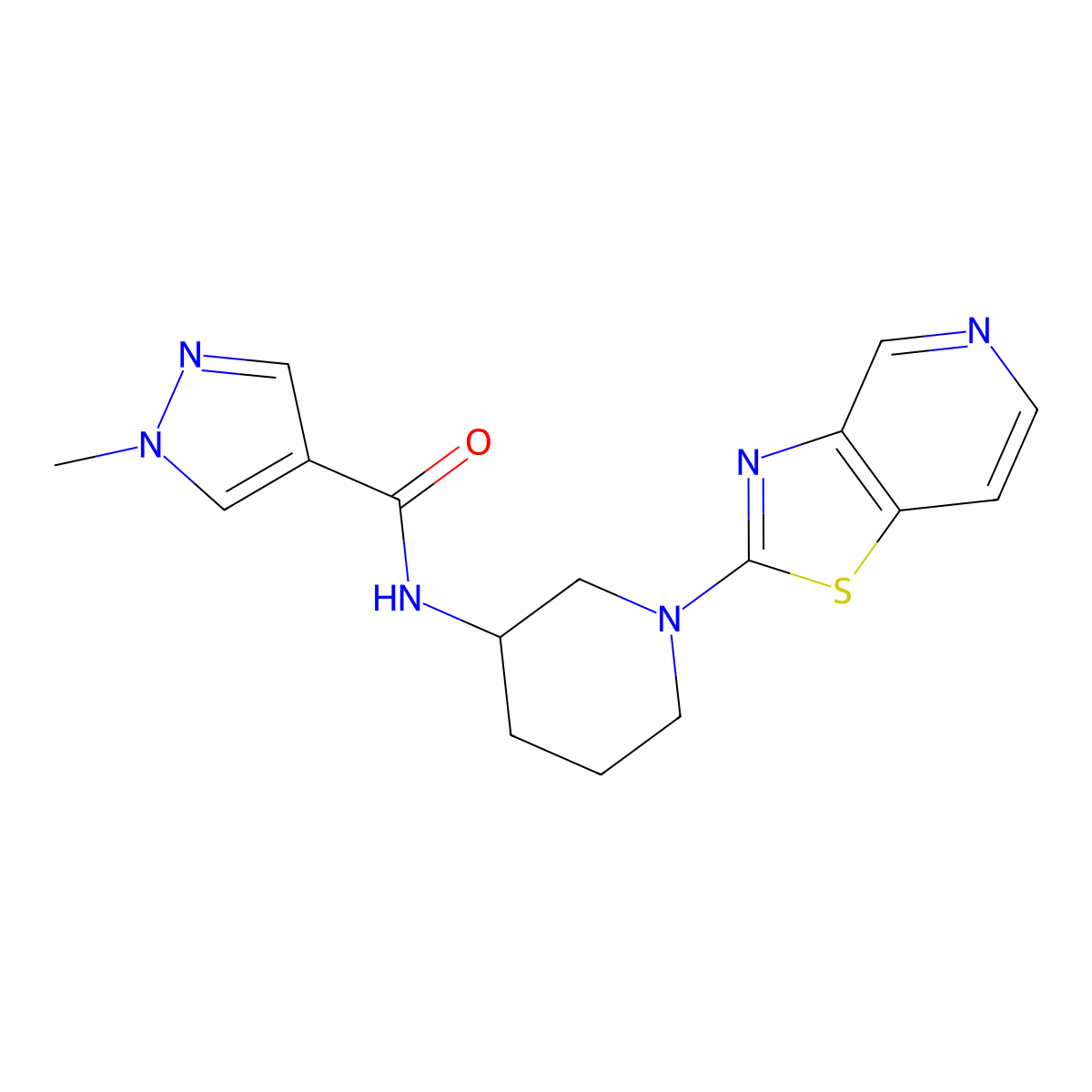 1-methyl-N-(1-{[1,3]thiazolo[4,5-c]pyridin-2-yl}piperidin-3-yl)-1H-pyrazole-4-carboxamide molecular structure, CAS 3030727-08-0