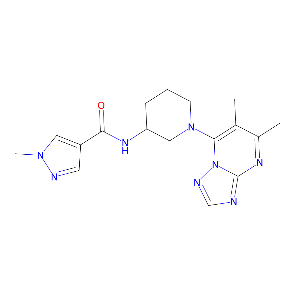 N-(1-{5,6-dimethyl-[1,2,4]triazolo[1,5-a]pyrimidin-7-yl}piperidin-3-yl)-1-methyl-1H-pyrazole-4-carboxamide molecular structure, CAS 3030727-10-4