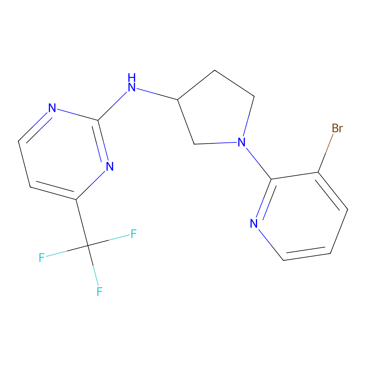 N-[1-(3-bromopyridin-2-yl)pyrrolidin-3-yl]-4-(trifluoromethyl)pyrimidin-2-amine molecular structure, CAS 3030727-16-0