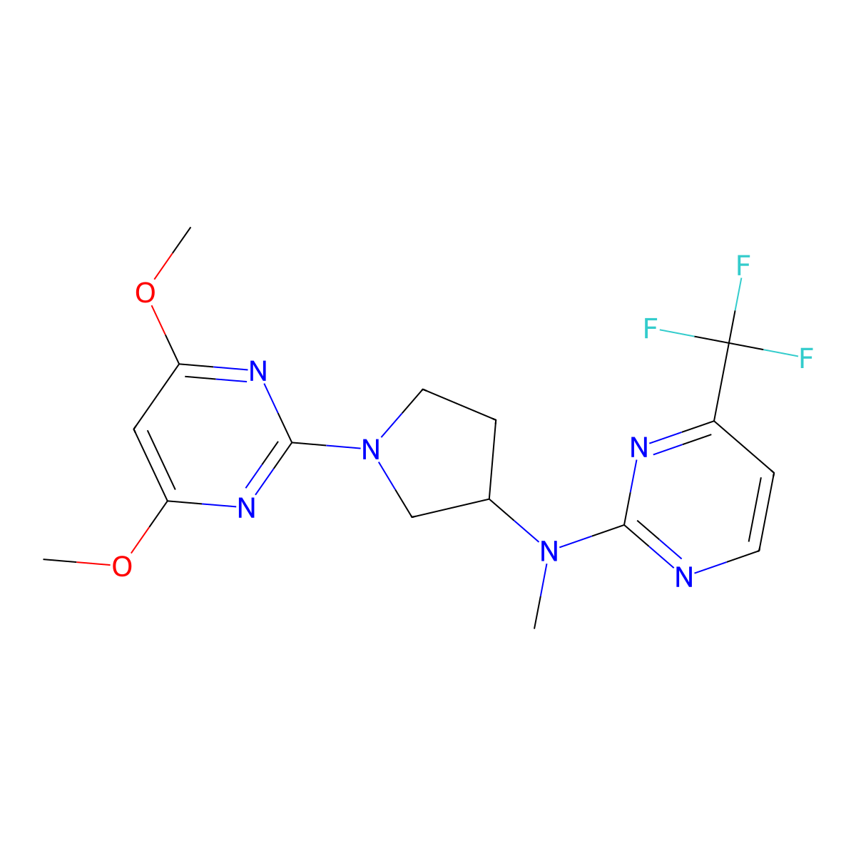 N-[1-(4,6-dimethoxypyrimidin-2-yl)pyrrolidin-3-yl]-N-methyl-4-(trifluoromethyl)pyrimidin-2-amine molecular structure, CAS 3030727-18-2