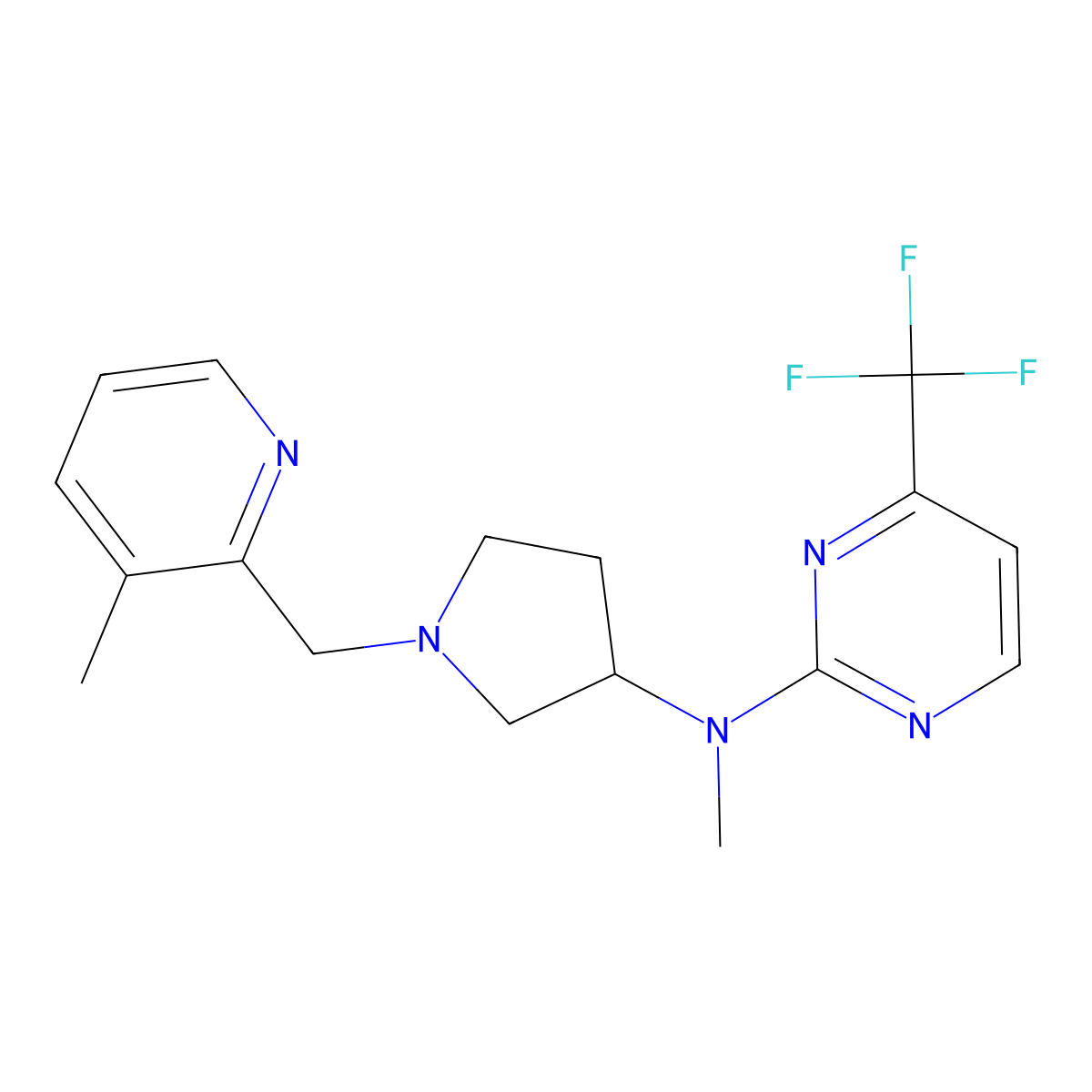 N-methyl-N-{1-[(3-methylpyridin-2-yl)methyl]pyrrolidin-3-yl}-4-(trifluoromethyl)pyrimidin-2-amine molecular structure, CAS 3030727-21-7