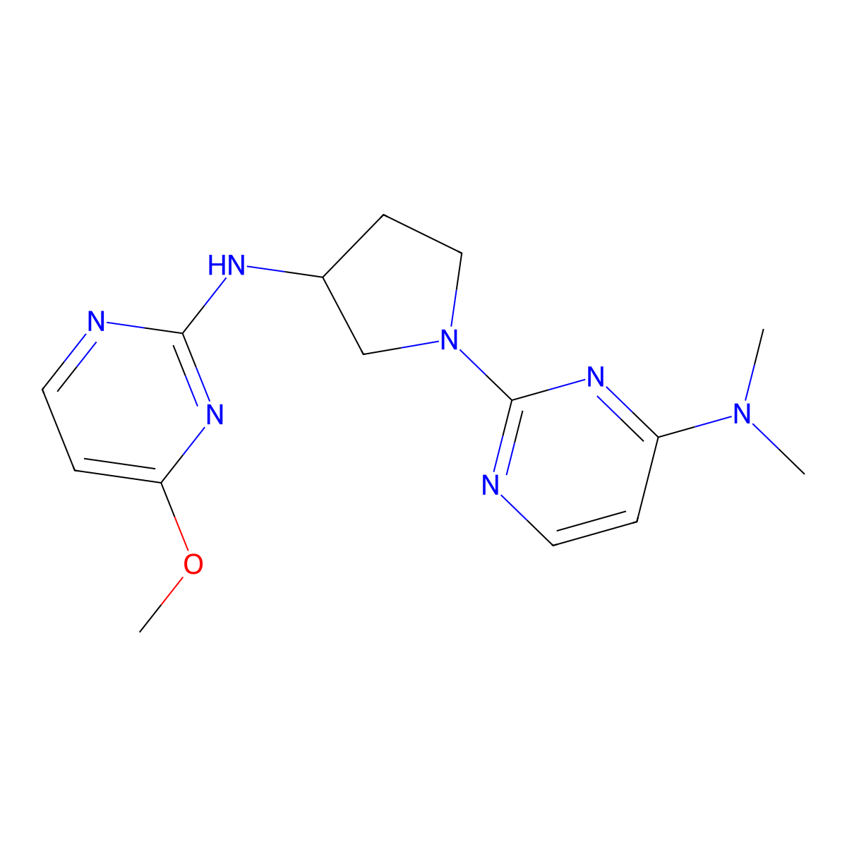 2-{3-[(4-methoxypyrimidin-2-yl)amino]pyrrolidin-1-yl}-N,N-dimethylpyrimidin-4-amine molecular structure, CAS 3030727-24-0