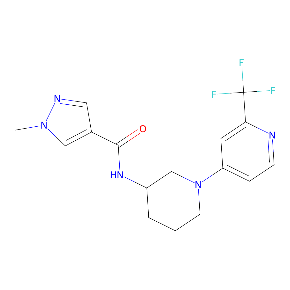 1-methyl-N-{1-[2-(trifluoromethyl)pyridin-4-yl]piperidin-3-yl}-1H-pyrazole-4-carboxamide molecular structure, CAS 3030727-26-2