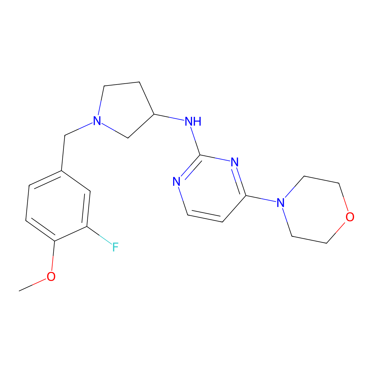 N-{1-[(3-fluoro-4-methoxyphenyl)methyl]pyrrolidin-3-yl}-4-(morpholin-4-yl)pyrimidin-2-amine molecular structure, CAS 3030728-62-9
