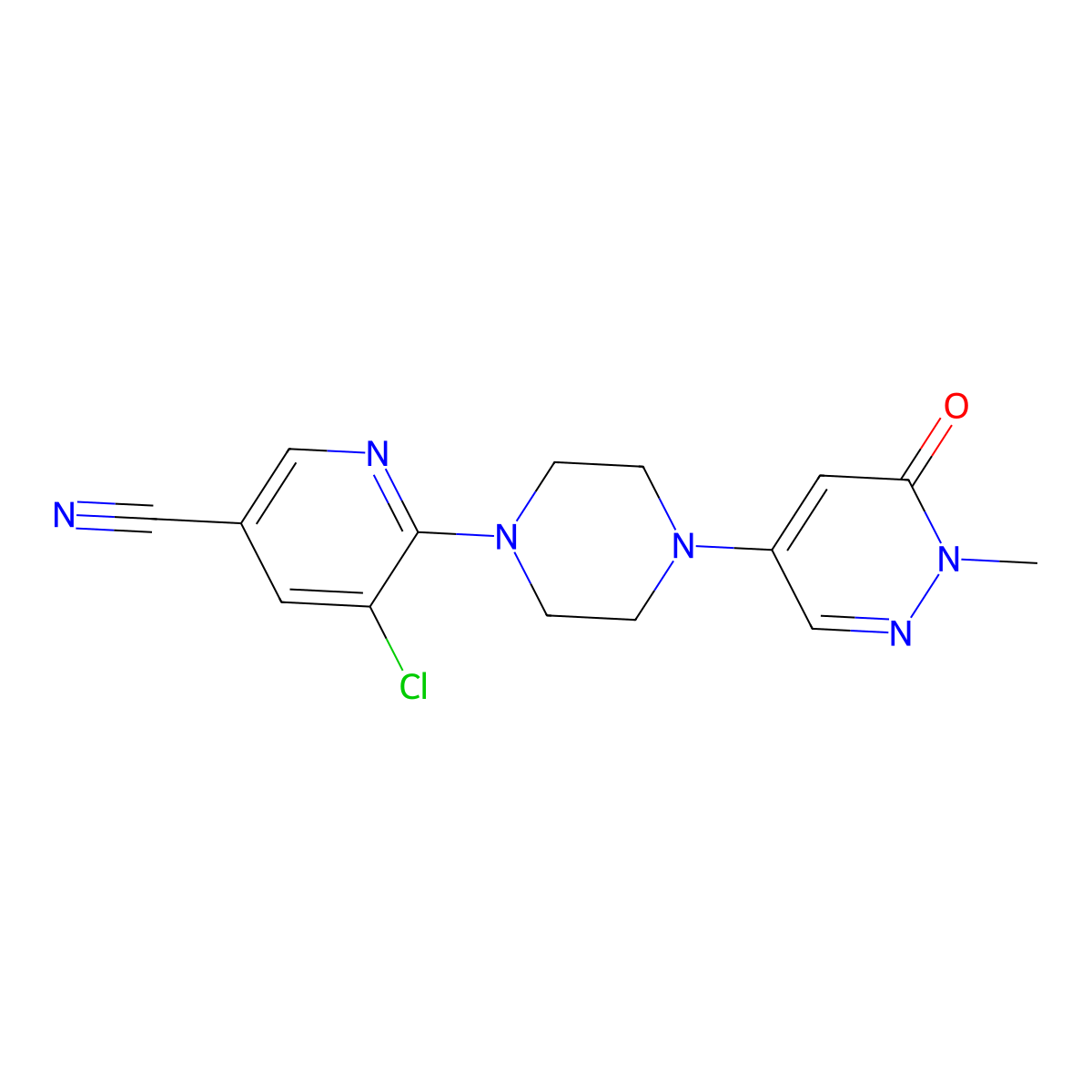 5-Chloro-6-[4-(1-methyl-6-oxo-1,6-dihydropyridazin-4-yl)piperazin-1-yl]pyridine-3-carbonitrile molecular structure, CAS 3030728-63-0