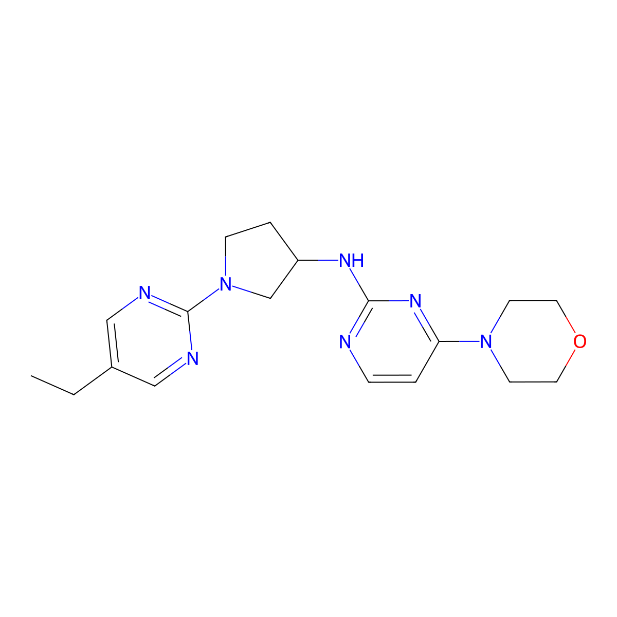 N-[1-(5-ethylpyrimidin-2-yl)pyrrolidin-3-yl]-4-(morpholin-4-yl)pyrimidin-2-amine molecular structure, CAS 3030728-67-4