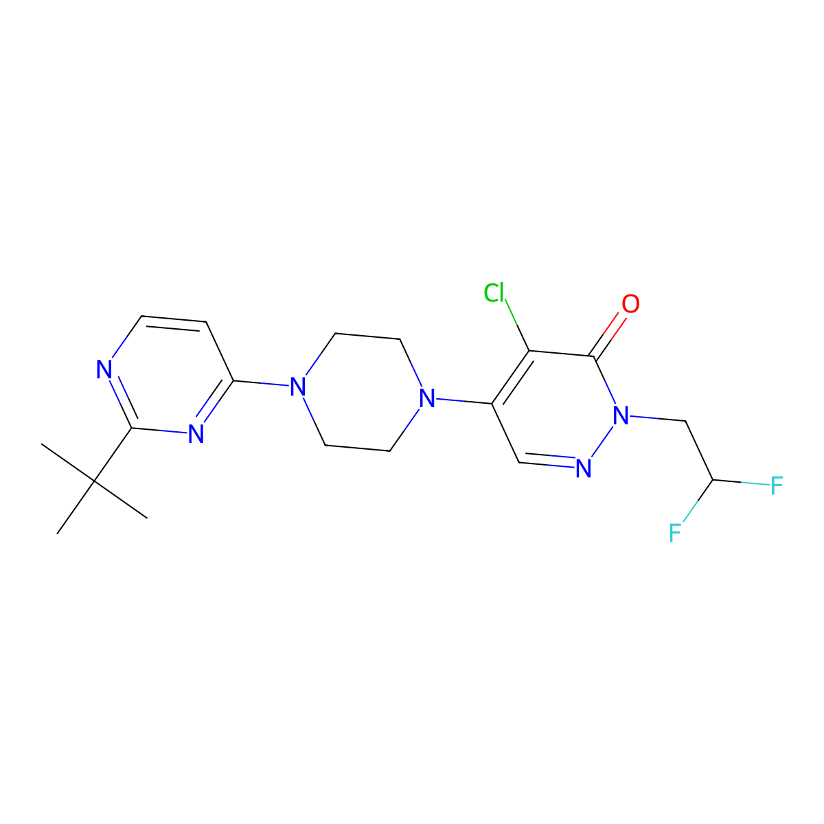 5-[4-(2-Tert-butylpyrimidin-4-yl)piperazin-1-yl]-4-chloro-2-(2,2-difluoroethyl)-2,3-dihydropyridazin-3-one molecular structure, CAS 3030728-76-5