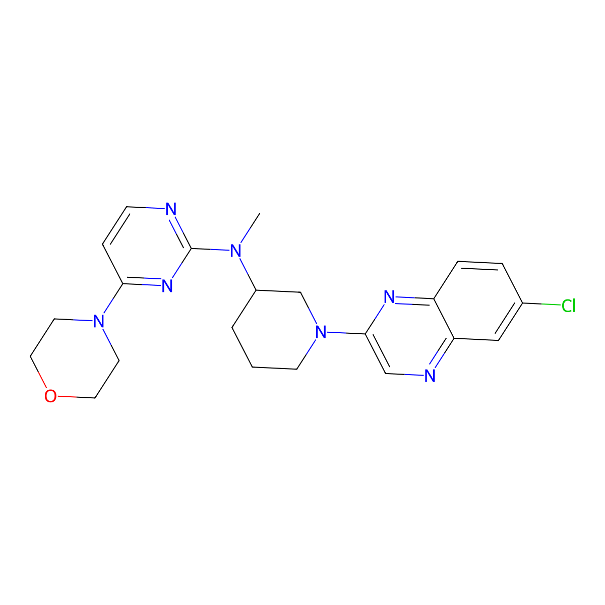 N-[1-(6-chloroquinoxalin-2-yl)piperidin-3-yl]-N-methyl-4-(morpholin-4-yl)pyrimidin-2-amine molecular structure, CAS 3030728-80-1
