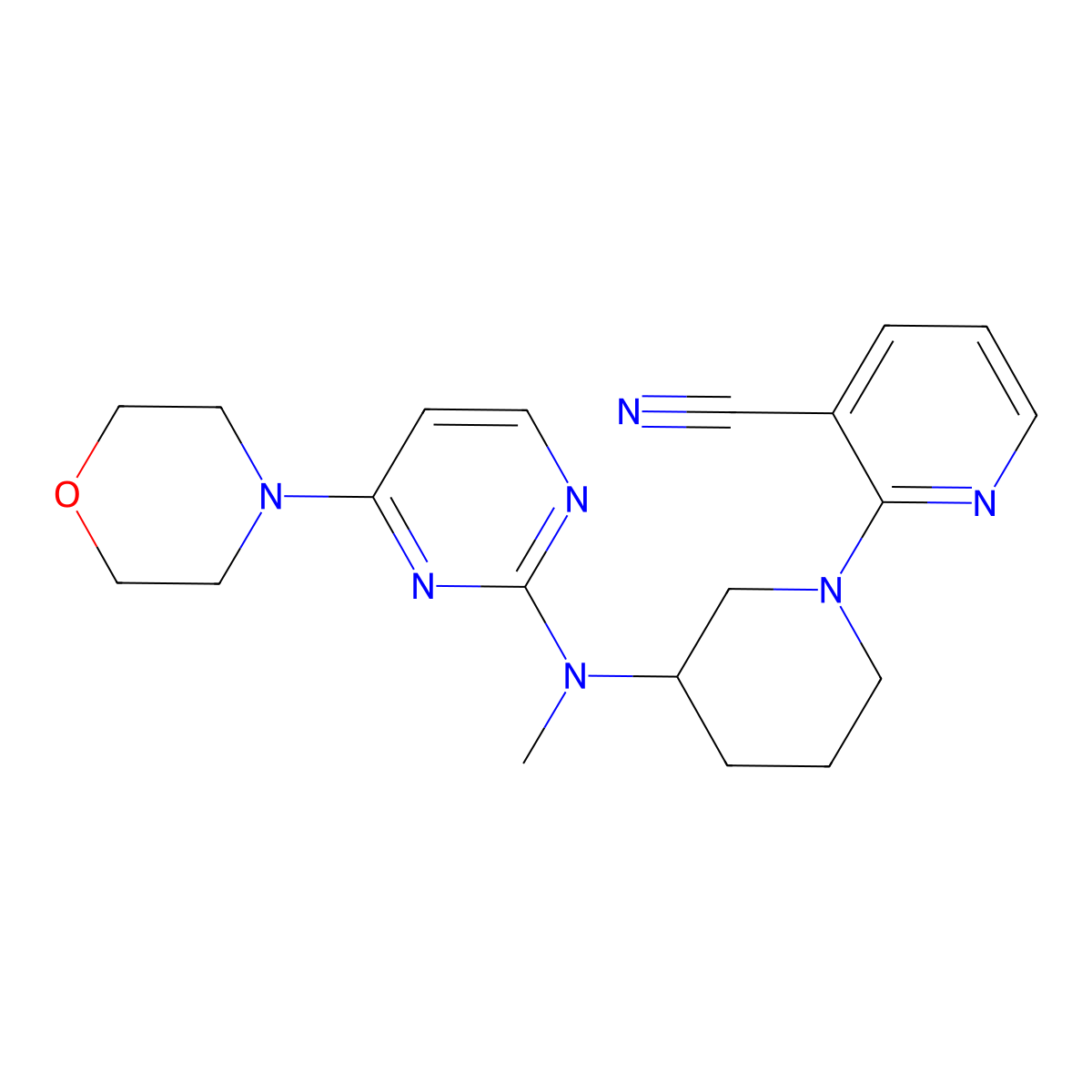 2-(3-{Methyl[4-(morpholin-4-yl)pyrimidin-2-yl]amino}piperidin-1-yl)pyridine-3-carbonitrile molecular structure, CAS 3030728-82-3