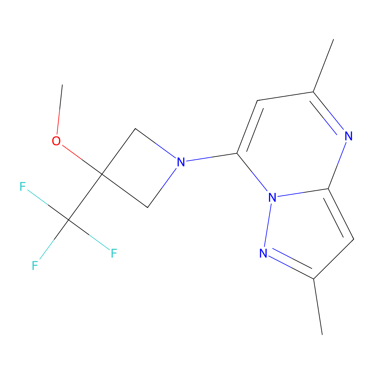 1-{2,5-Dimethylpyrazolo[1,5-a]pyrimidin-7-yl}-3-methoxy-3-(trifluoromethyl)azetidine molecular structure, CAS 3030728-84-5