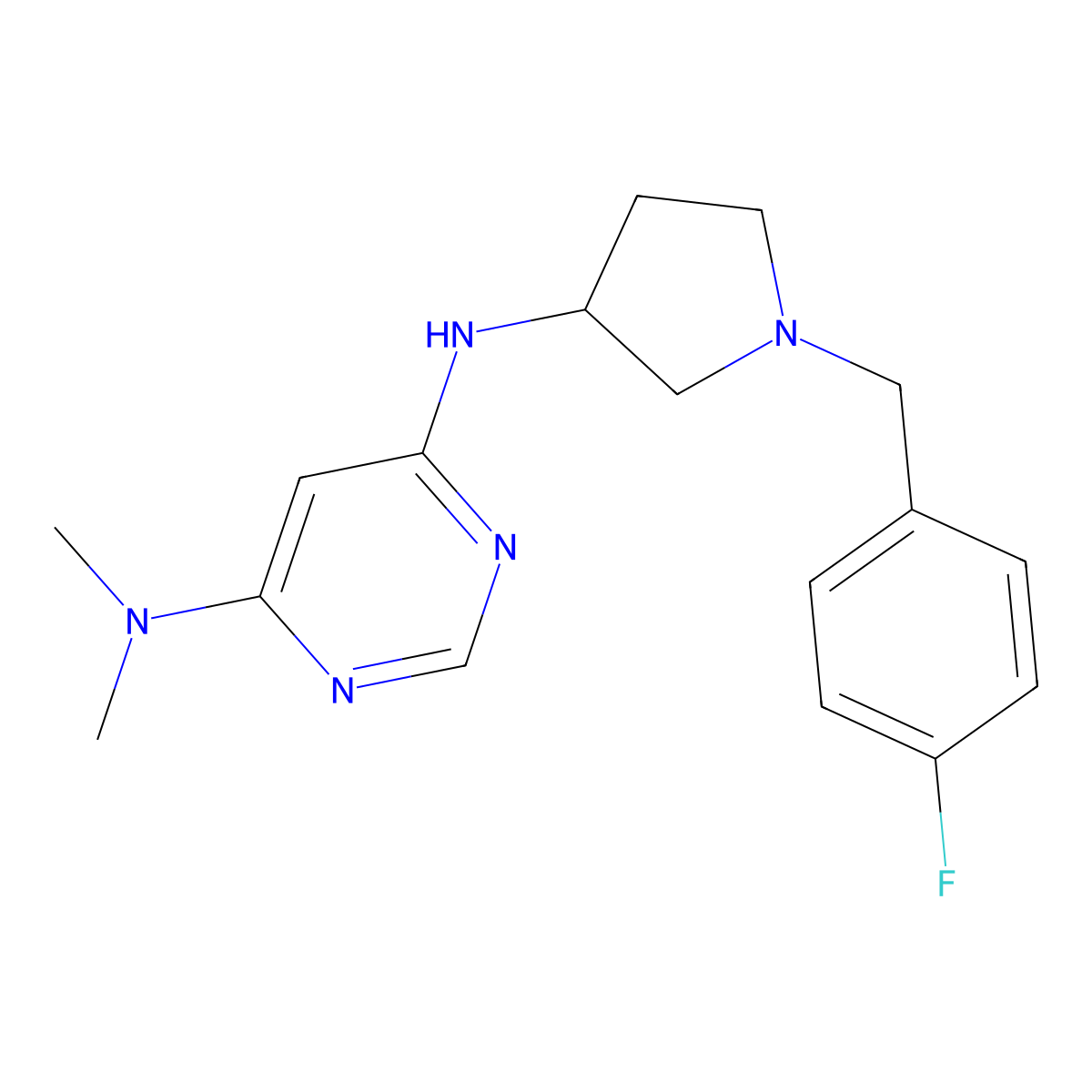 N6-{1-[(4-fluorophenyl)methyl]pyrrolidin-3-yl}-N4,N4-dimethylpyrimidine-4,6-diamine molecular structure, CAS 3030728-90-3
