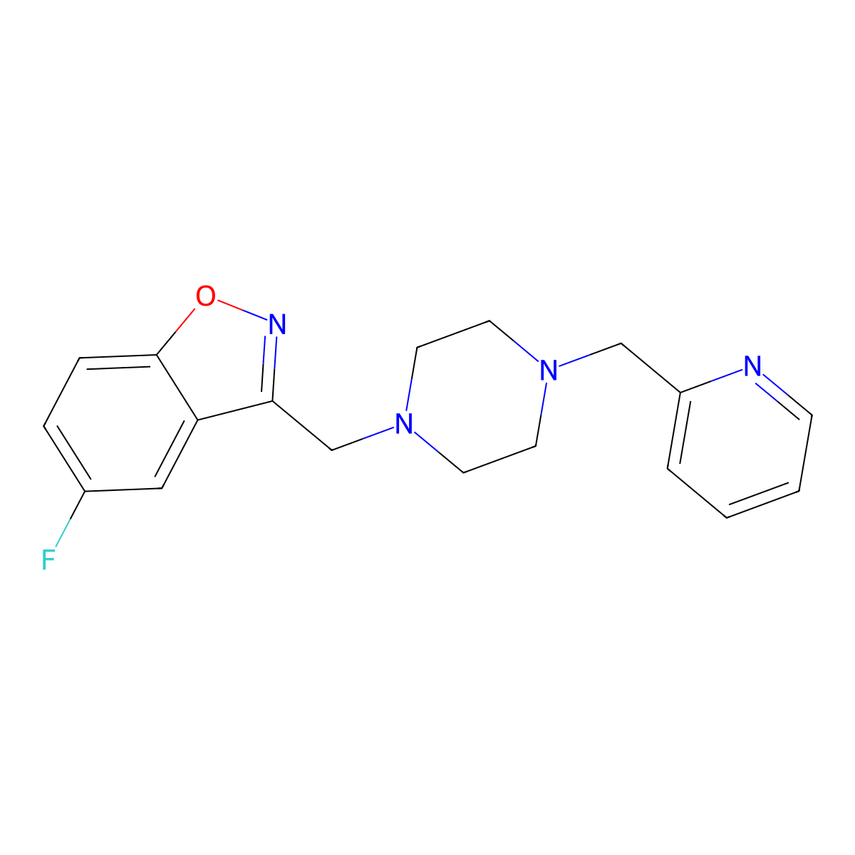 5-Fluoro-3-({4-[(pyridin-2-yl)methyl]piperazin-1-yl}methyl)-1,2-benzoxazole molecular structure, CAS 3030728-91-4