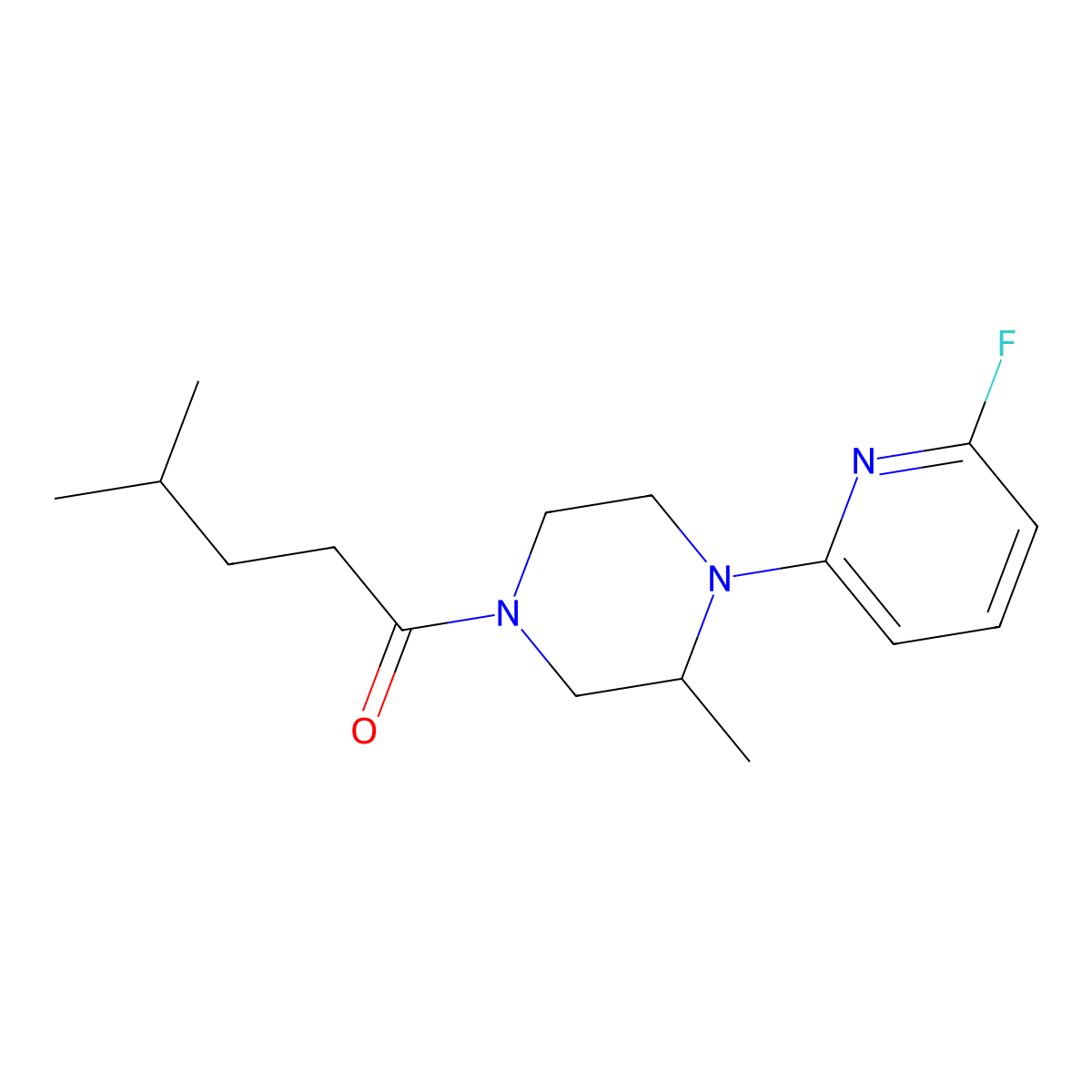 1-[4-(6-Fluoropyridin-2-yl)-3-methylpiperazin-1-yl]-4-methylpentan-1-one molecular structure, CAS 3030728-96-9