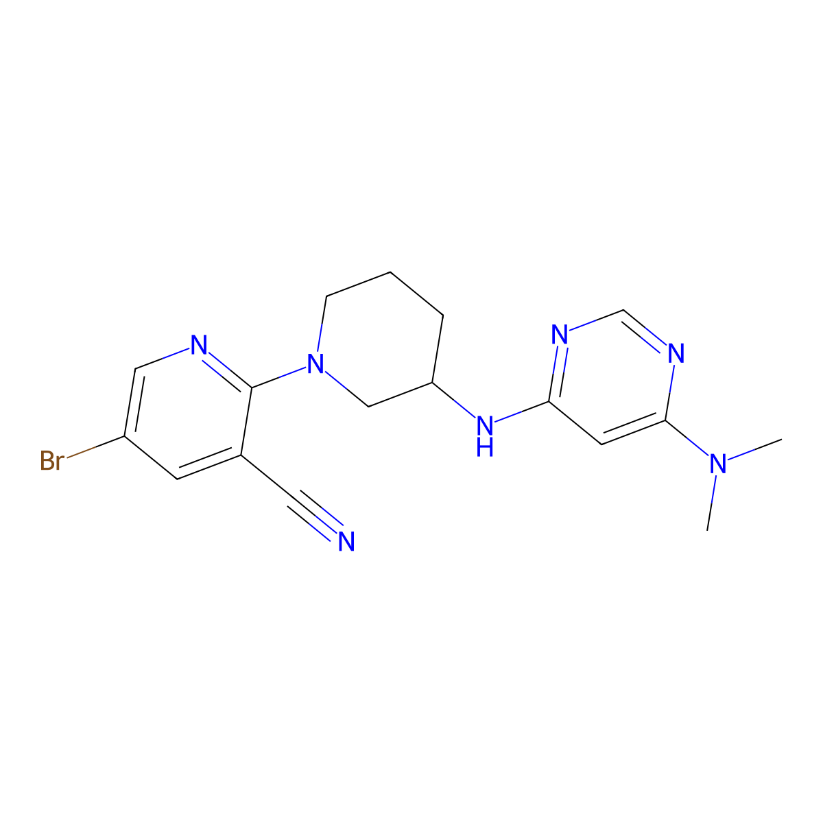 5-Bromo-2-(3-{[6-(dimethylamino)pyrimidin-4-yl]amino}piperidin-1-yl)pyridine-3-carbonitrile molecular structure, CAS 3030729-01-9