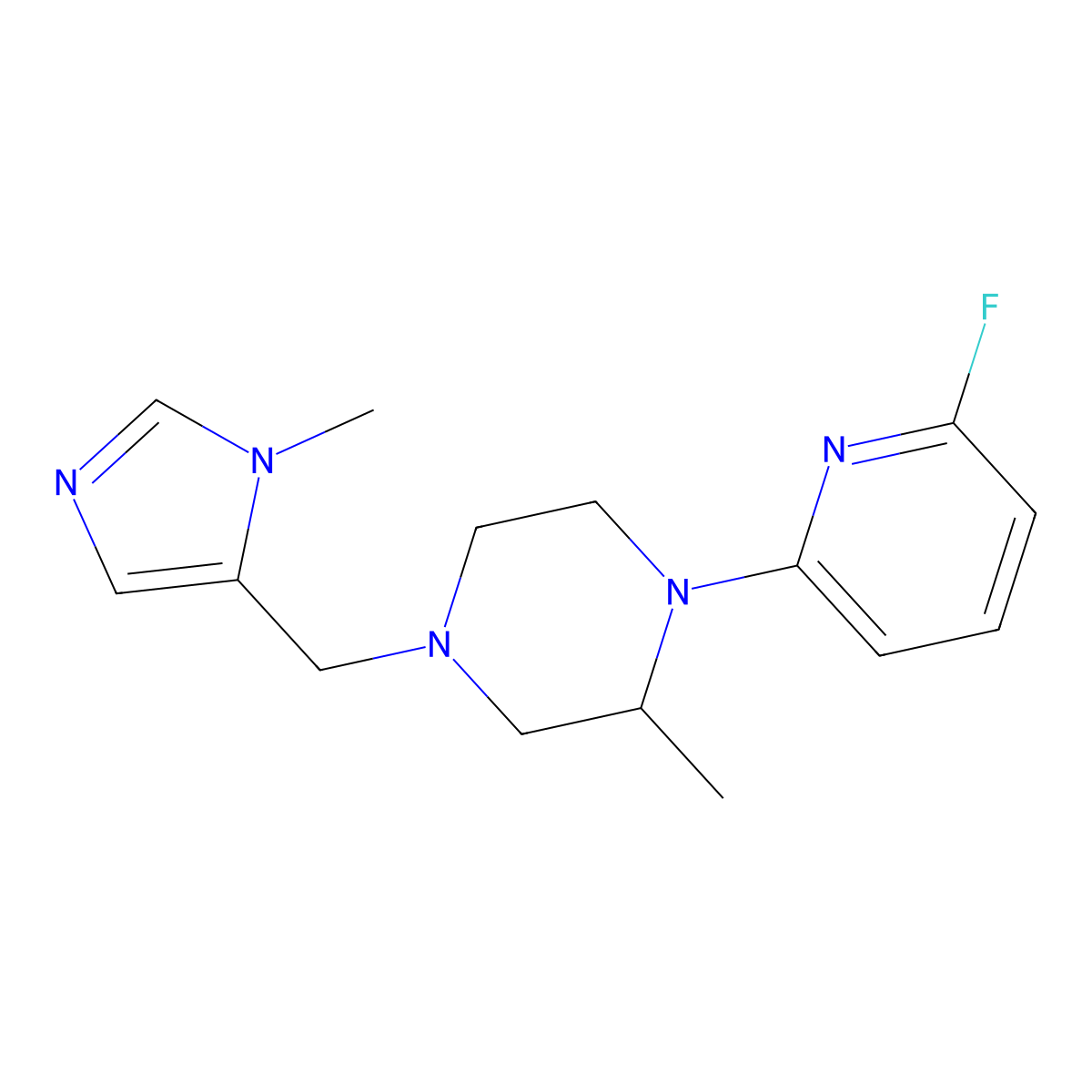1-(6-fluoropyridin-2-yl)-2-methyl-4-[(1-methyl-1H-imidazol-5-yl)methyl]piperazine molecular structure, CAS 3030729-03-1