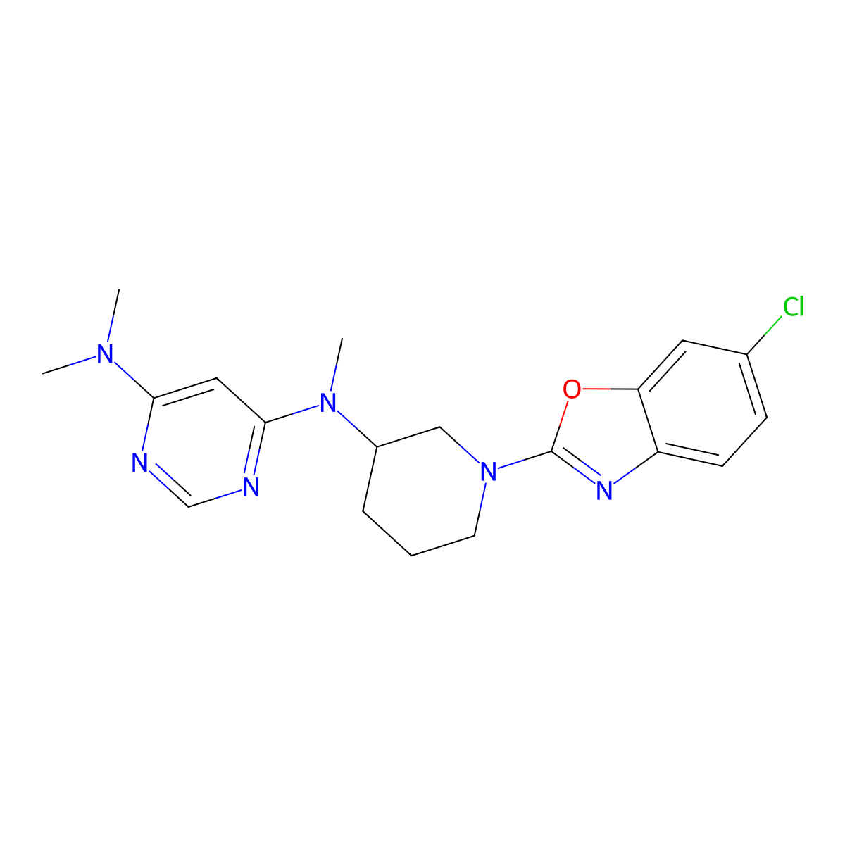 N4-[1-(6-chloro-1,3-benzoxazol-2-yl)piperidin-3-yl]-N4,N6,N6-trimethylpyrimidine-4,6-diamine molecular structure, CAS 3030729-04-2