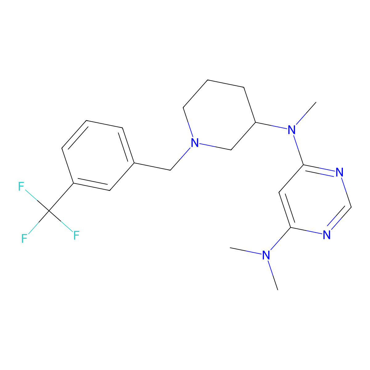 4-N,6-N,6-N-trimethyl-4-N-[1-[[3-(trifluoromethyl)phenyl]methyl]piperidin-3-yl]pyrimidine-4,6-diamine molecular structure, CAS 3030729-07-5