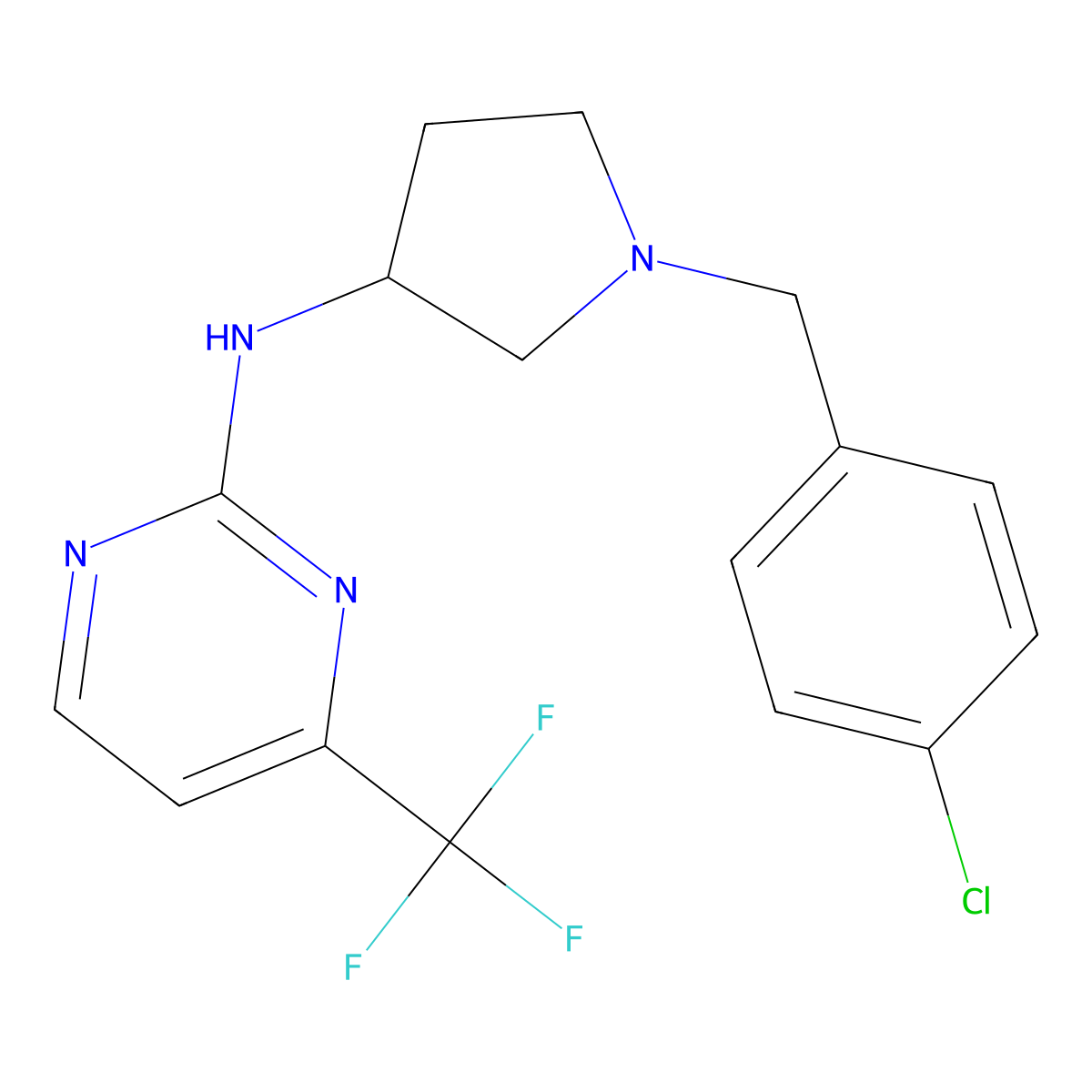 N-[1-[(4-chlorophenyl)methyl]pyrrolidin-3-yl]-4-(trifluoromethyl)pyrimidin-2-ami molecular structure, CAS 3030729-14-4