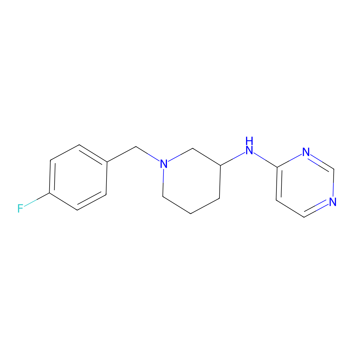 N-{1-[(4-fluorophenyl)methyl]piperidin-3-yl}pyrimidin-4-amine molecular structure, CAS 3030729-22-4
